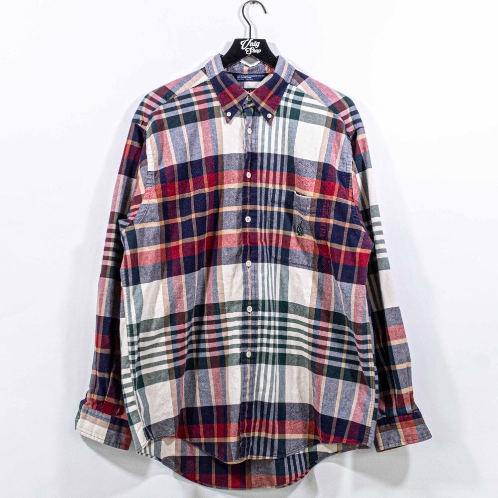 Nautica Plaid Button Down Shirt Colorful Boat Large VTG 90s Streetwear Skater
